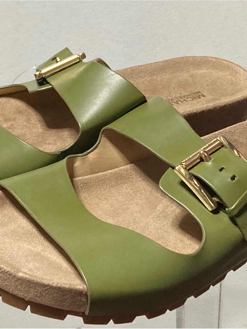 Michael Kors Olive Green Double Buckle Slide Sandals